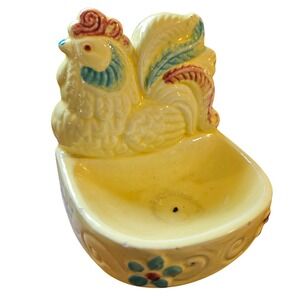 Vintage MCM Ceramic Rooster Soap Dish Sponge Holder Floral Farmhouse Decor